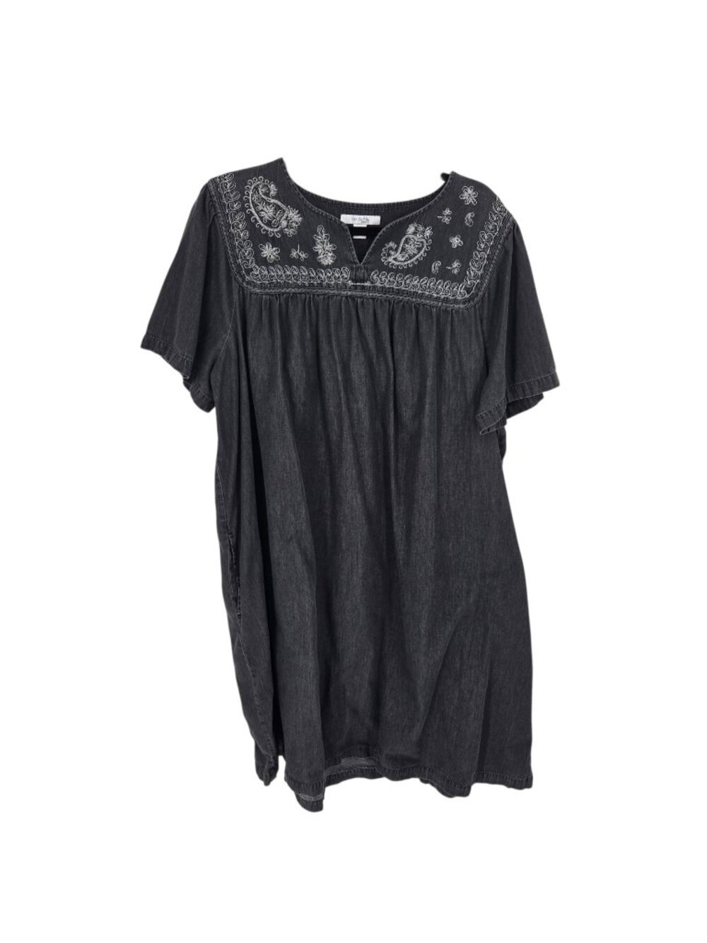 Go softly Patio womens size XL black wash denim paisley floral embroidered dress